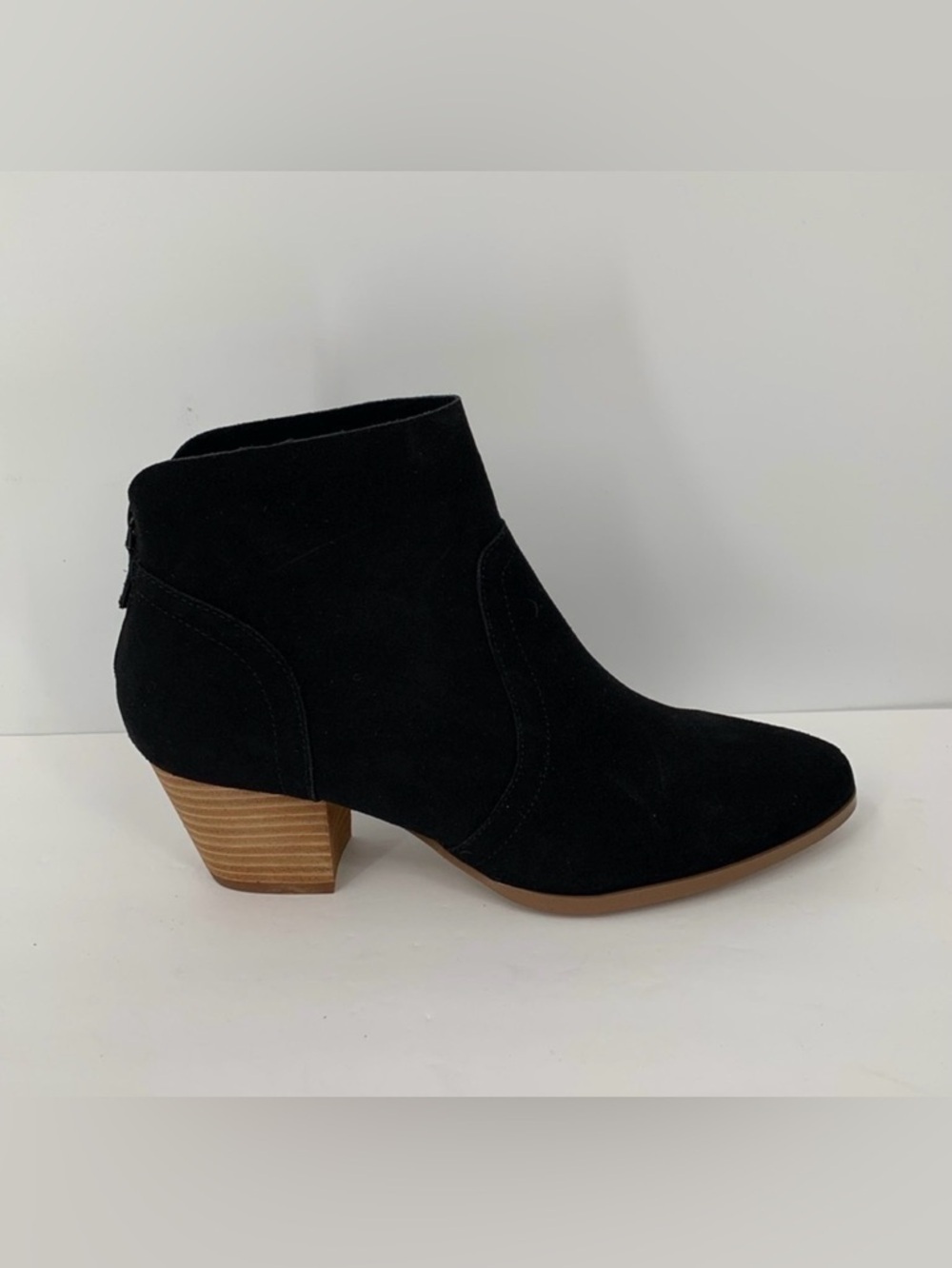 Violet & Red Cupid suede ankle boots black shoe bootie heel zipper new 6